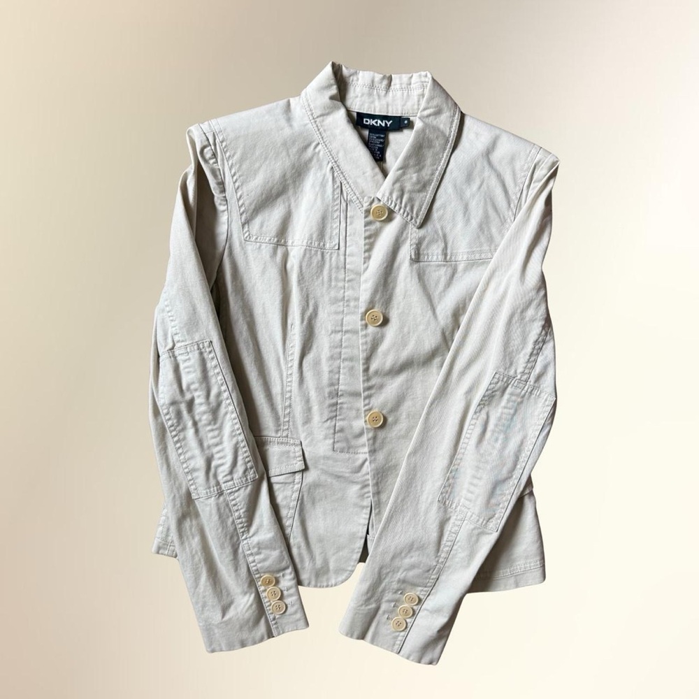 Vintage DKNY Khaki Blazer Lightweight Made in Hong Kong Minimalist Classic